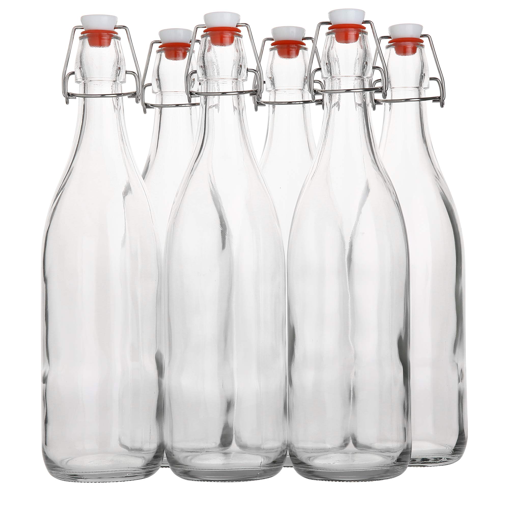 Photo 1 of Flip Top Glass Bottle [1 Liter / 33 fl. oz.] [Pack of 6] – Swing Brewing with Stopper for Beverages, Oil, Vinegar, Kombucha, Beer, Water, Soda, Kefir Airtight Lid & Leak Proof Cap Clear