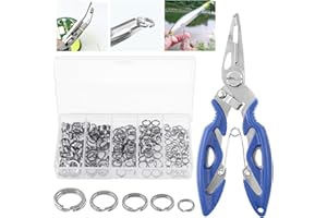 Rustark 201 Pcs Stainless Steel Fishing Split Rings 5 Sizes Double High Strength Lure Tackle Connector kit with Fishing Plier