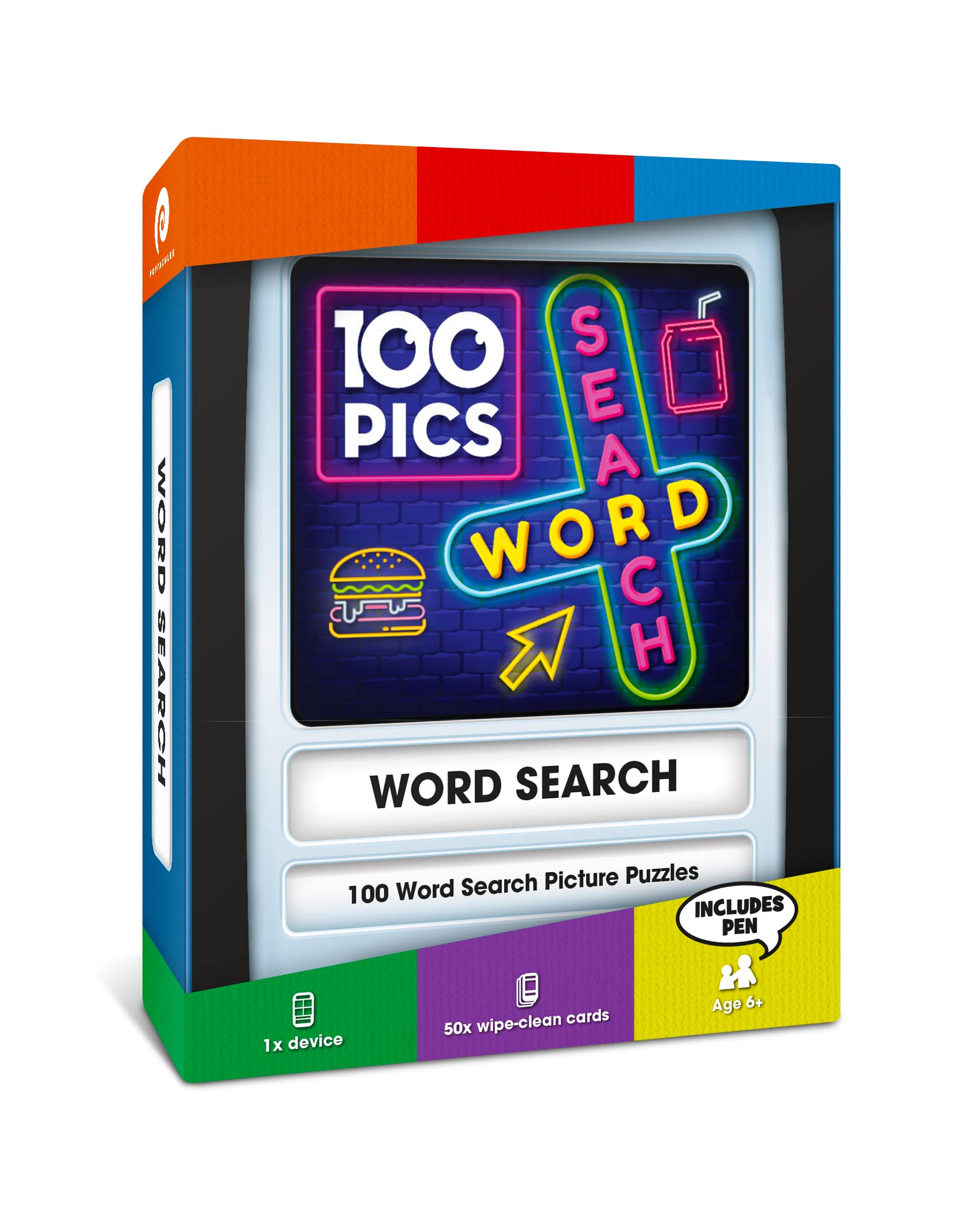 Photo 1 of 100 PICS Word Search Travel Game - 100 Puzzles with Picture Clues | 50 Wipe Clean Cards with Slide Reveal case and Pen | Activity, Gift, Stocking Stuffer | for Kids and Adults, Age 6+