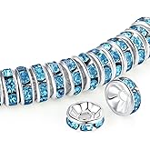 ZHIYUXI 200PCS 6mm Light Blue Spacer Beads for Jewelry Making Crystal Rhinestone Light Blue Rondelle Spacers Beads for Bracelets Necklaces