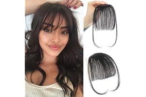 MOCA HAIR Bangs Hair Clip In Bangs Real Human Hair Hairpiece Bangs Clip In Hair Extensions Black Bangs Clip In Wispy Bangs Clip On Bangs For Women