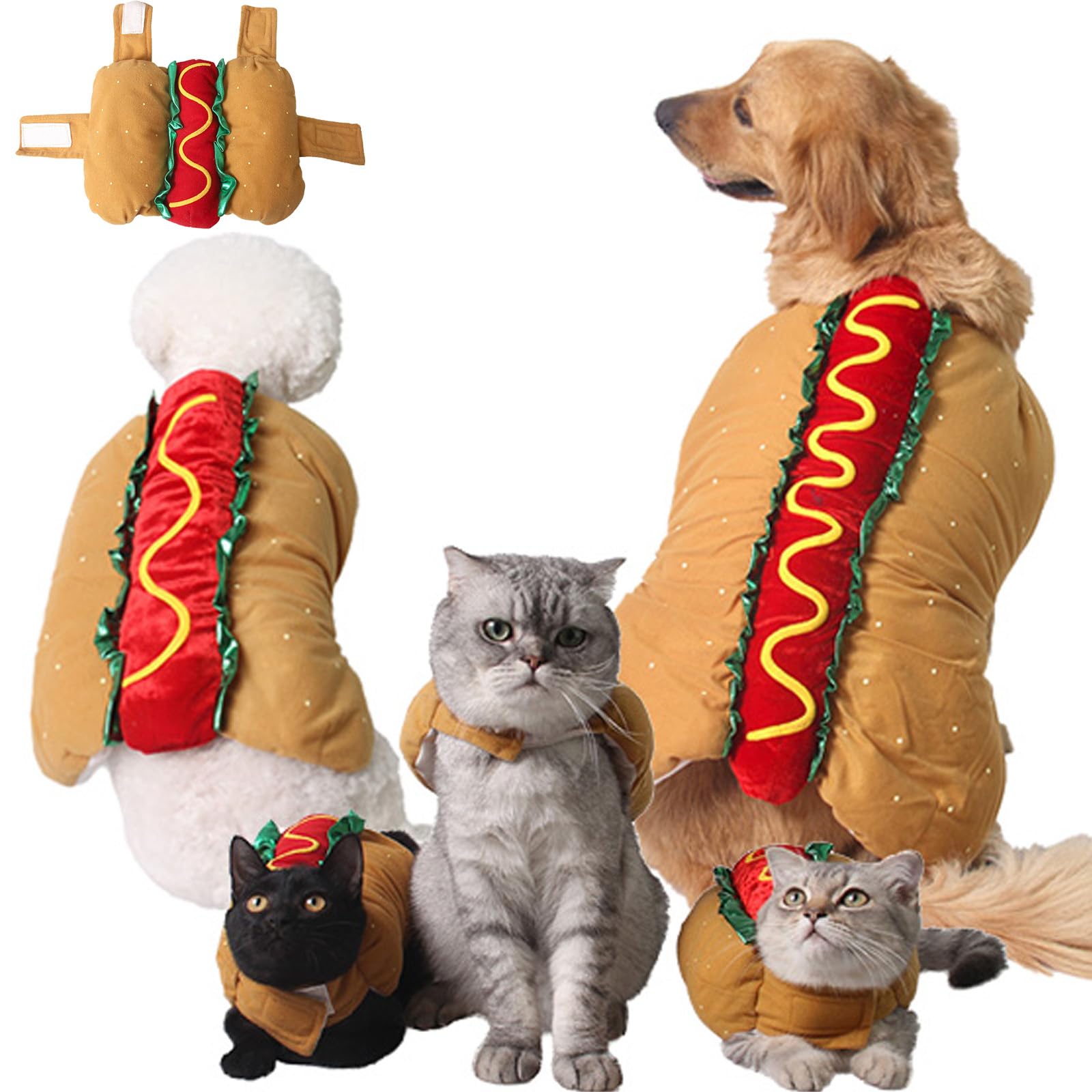 Photo 1 of ABLAZEZAI Pet Christmas Costumes, Dog Funny Hot Dog Clothes, Cat Puppy Party Cosplay Apparel Accessories, Halloween Christmas Clothing for Small Medium Large Pets (L)