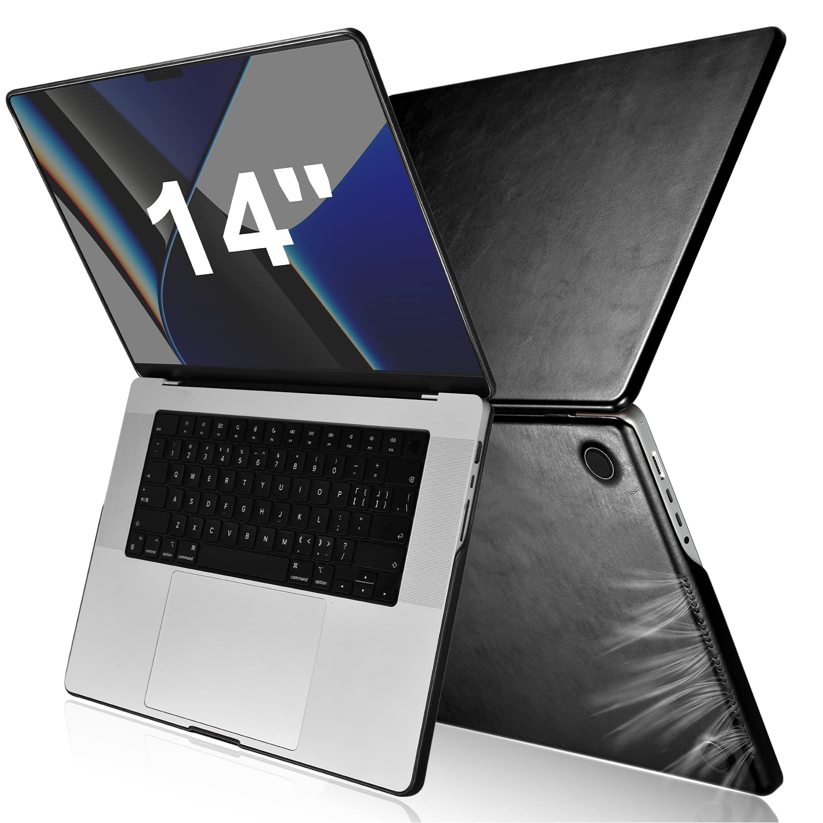 ICARERFAMILY Leather Case for MacBook Pro 14 2021 A2442 / 2023 A2779, Premium Genuine Leather Ultra Thin Protective Case Cover Shell for Apple MacBook Pro 14, [Anti-skid] Heat dissipation-Black