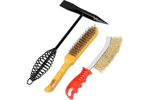 Swpeet 3Pcs 500g 11 Inch Welding Chipping Hammer and Steel Wire Brush with Brass Knife Wire Brush Assortment Kit, Welding Chi