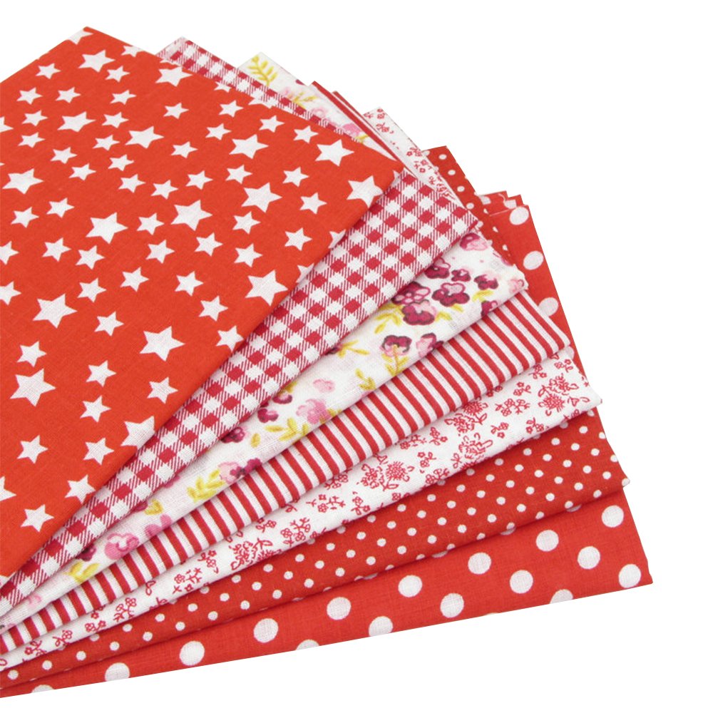 7pcs Red 19.7" x 19.7" Cotton Sewing Fabric Bundles, Pre