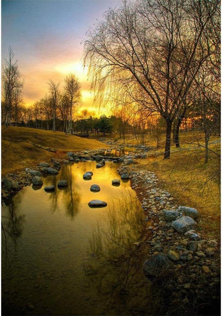 Quaant 5D Diamond Painting,Autumnal Stream Full Square/Round Drill 5D DIY Diamond Painting landscape 3D Embroidery Cross Stitch Mosaic Home Decor (Multicolor)