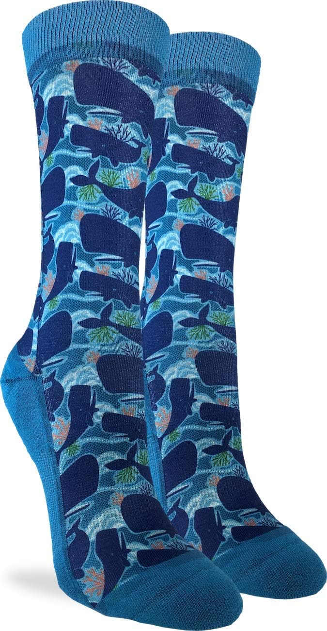 Good Luck Sock Women's Pod of Whales Crew Socks - Blue, Adult Shoe Size 5-9