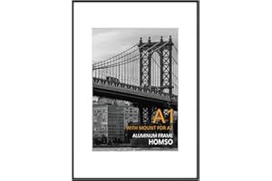 Homso A1 Poster Frame in Black, Metal Thin Board A1 Frame with Acrylic Plexiglass for Pictures A2 with Mat or 23.4x33.1 without Mat for Horizontal and Vertical