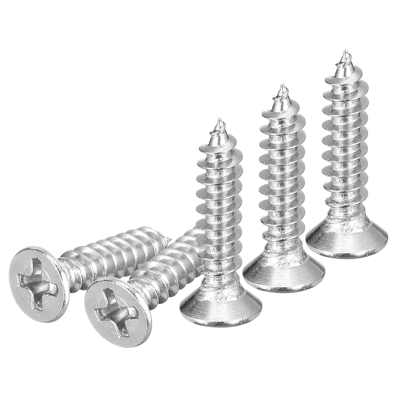 DTGN 50Pcs M4x20mm Flat Head Wood Screws, 304 Stainless Steel Phillips Self Tapping Screws - Good for Woodworking, Furniture - Silver — image 1