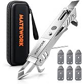 Matework 6-in-1 Caulking Tool Kit, Stainless Steel Caulk Remover | Safety Lock, Double-Sided V-Shape Scraper &amp; 5 Silicone Pads for Caulk Removal, Smoothing and Finishing