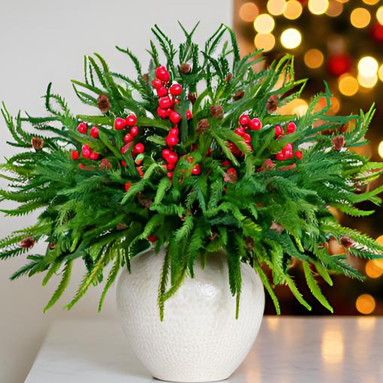 trytuny Christmas Norfolk Pine Branches, 8pcs Norfolk Pine Garland Real Touch Artificial Pine Branches Christmas Greenery, DIY Crafts for Xmas Indoor Outdoor Home Party New Year Decor