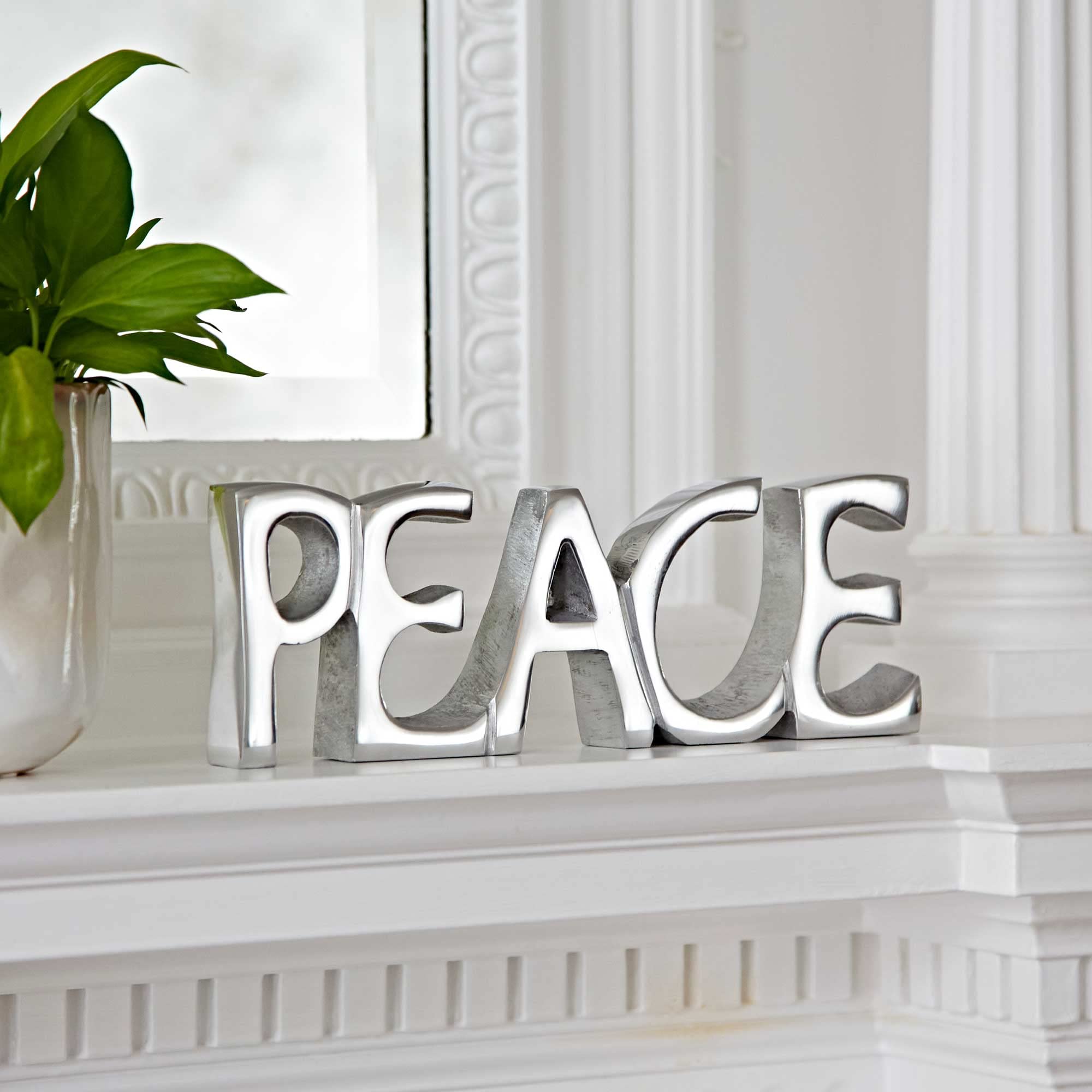 Recycled Metal 'PEACE' Sign - 24cm x 9cm - Fair Trade & Handmade - Home Decor - House Decoration for Living Room - Ornaments for Living Room