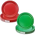 50 PCS Christmas Paper Plates, Round Paper Dessert Plates Include Red and Green Plates for Xmas Party Birthday Parties Family
