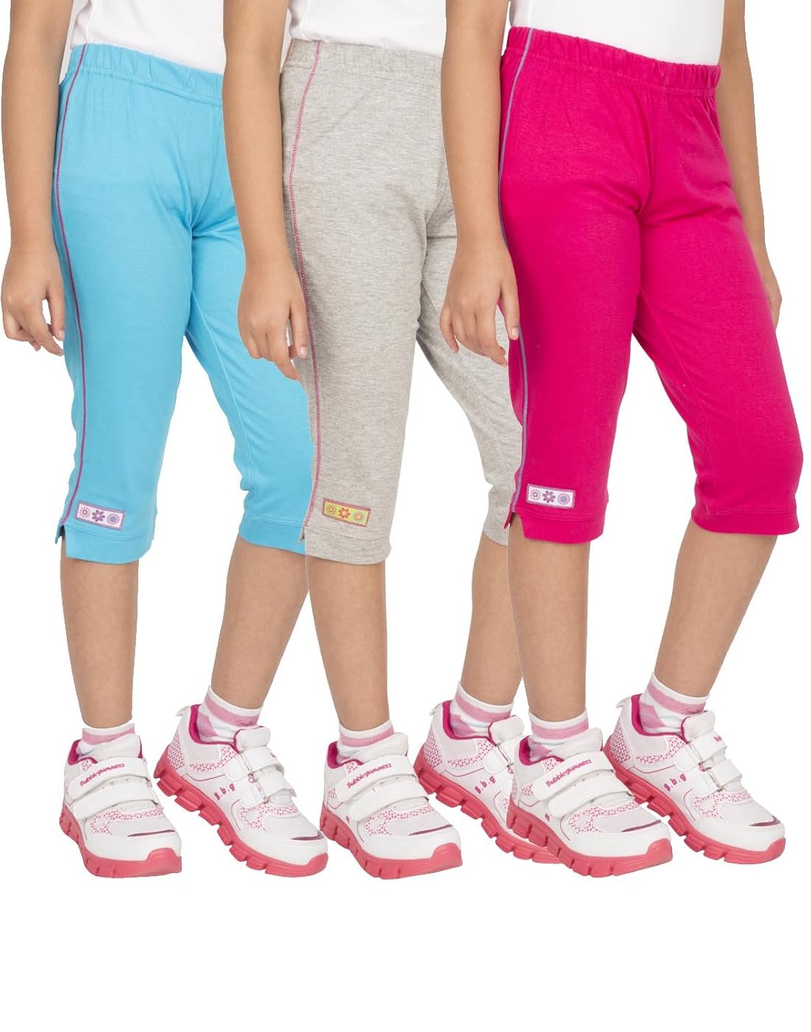 ocean race girls stylish attarctive colors cotton capris(3/4 th pant)-pack of 3
