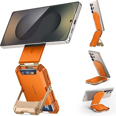 Portafoglio Magsafe Wallet Magnetico Portacarte, RFID Blocco, [Supporto per 5 Carte] Accessori MagSafe, per Samsung Galaxy S25/S24/S23, Pixel 10/10 Pro e iPhone 17/16/15/14/13/12 (Arancione)