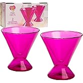 Paris Hilton 2-Piece Martini Glass Set, Double Wall Glass Design, Great for Martinis, Cocktails, Cosmopolitans, Margaritas, 7-Ounce, Hot Pink