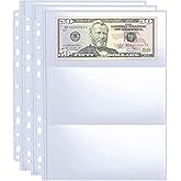 30 Pack 180 Pockets 11 Hole Currency Collection Sleeves, Cash Collecting Album Refill Page, Double Side 3 Pockets Currency Sh