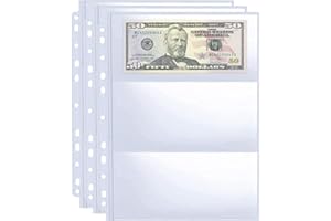 WITHYU 30 Pack 180 Pockets 11 Hole Currency Collection Sleeves, Cash Collecting Album Refill Page, Double Side 3 Pockets Currency Sheets for Collecting Dollar Bills, Paper Money, Foreign Currency and Coupons