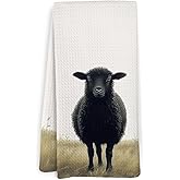 KFXHANGD Black Sheep Farmhouse Kitchen Towels, Sheep Gifts Dish Towels, Vintage Rustic Farm Animal Dish Towels Decorative Hand Tea Towel for Bathroom Kitchen, Gifts for Animal Lovers, 16x24 Inches