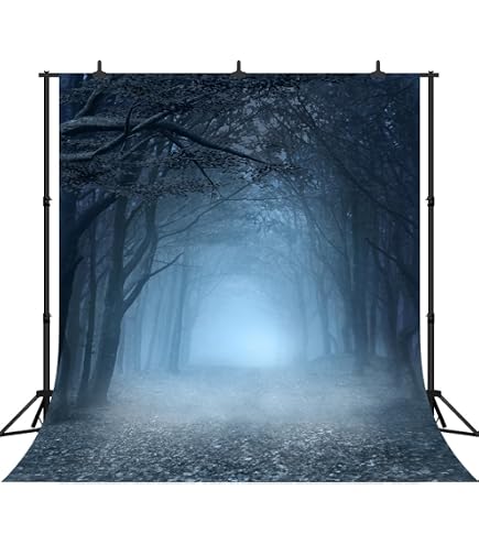 BELECO 8x6ft Fabric Spooky Foggy Forest Backdrop Dark Mystical Forest, Magic Grove Vampire Evil Trees Background Halloween Witch Wizard Sorcerer Ghost Theme Party Decorations Photoshoot Studio Prop