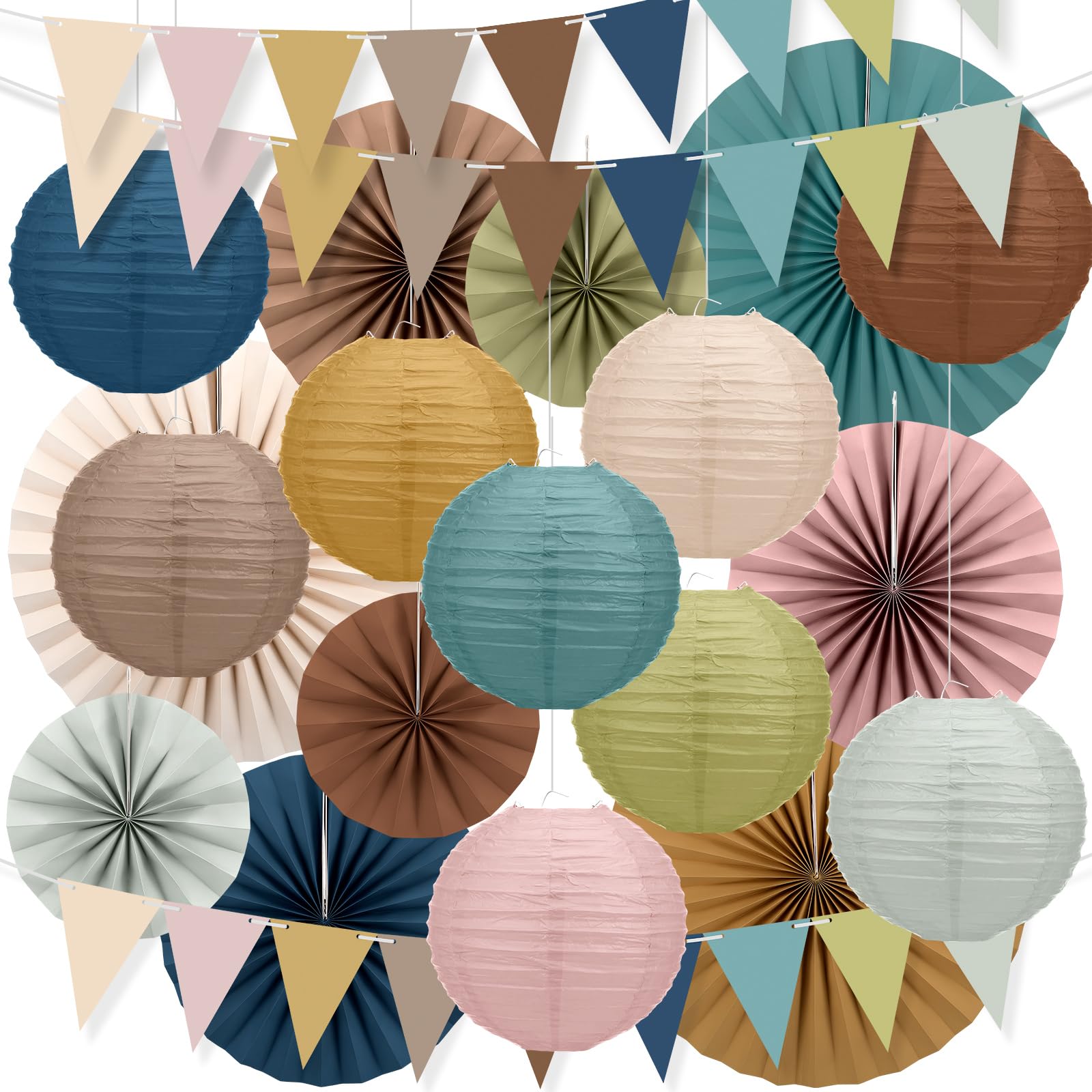 Photo 1 of Kosiz 21 Pcs Boho Party Decoration Back to School Hanging Paper Fans Triangle Flags Paper Lanterns Set First Day of School Wall Hanging Fans for Classroom Decor Birthday Baby Shower Wedding