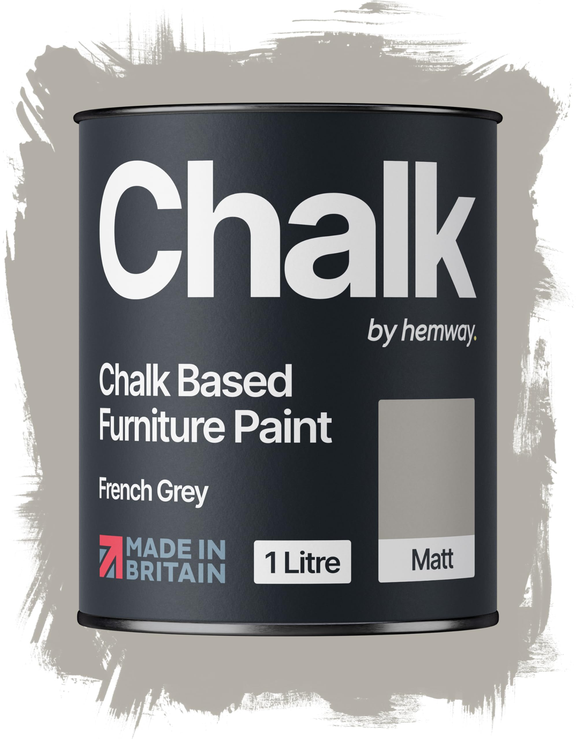 Hemway Chalk Based Furniture Paint, French Grey 1L, Matt Finish Shabby Chic, Chalk Paint Furniture & Walls, Quick Dry & 1 Coat