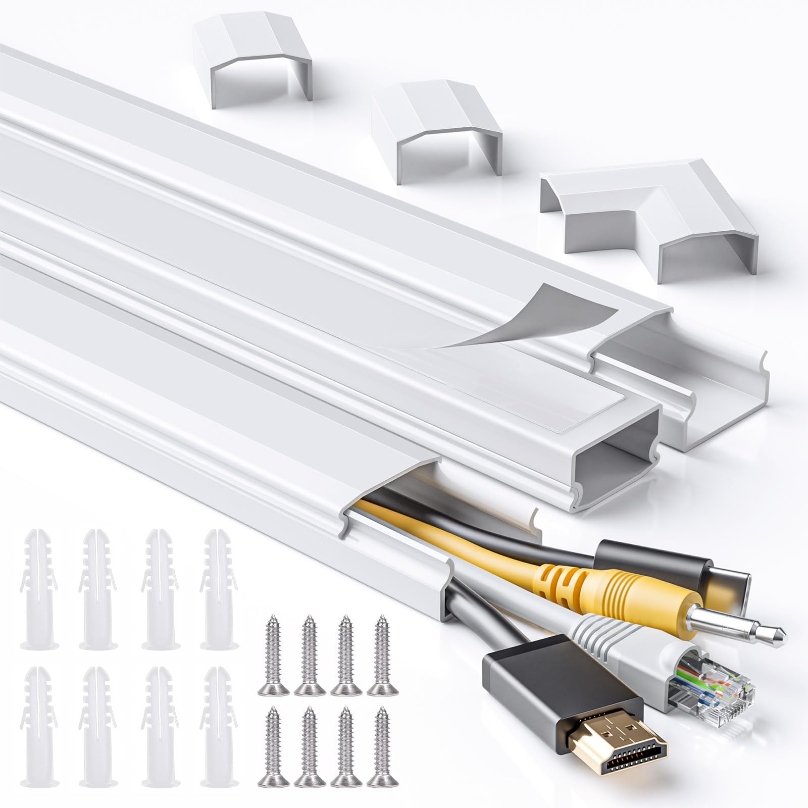 MUDEELA Cable Trunking, 1.2 Meter Concealer, Cable Tidy Cable Raceway, Cable Management Kit for Home Office - 3X L400mm, W30mm H17mm, White