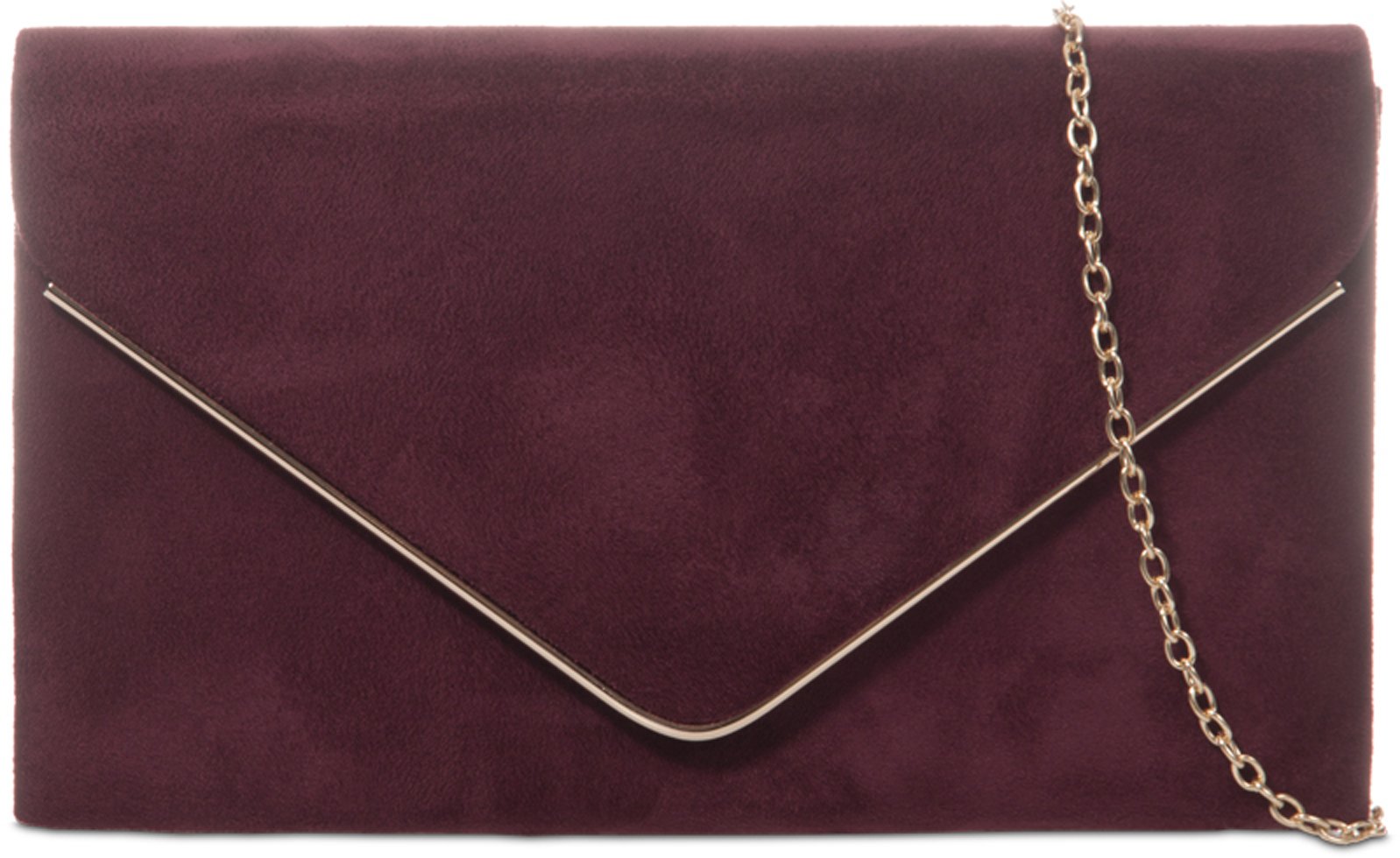 H&G Ladies Faux Suede Clutch Bag Envelope Metallic Frame Plain Design - Burgundy