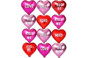 GIGA GUD 12 pcs Heart Balloons,18" Foil Love Balloons Mylar Balloons, XOXO LOVE SWEET BE MINE heart balloons Valentines Day Decorations Balloons for Propose,Wedding Décor Backdrop & Party Supplies (TEXT HEART)