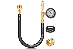 WINAMOO Dual Purpose RV Winterizing Kit with Pressure Gauge, 17Inch Hose Blow Out Fitting Adaptor 3/4" Male&Female GHT Quick Connect Blowout Plug for Winterizing RV, Camper, Travel Trailer, Garden Hose