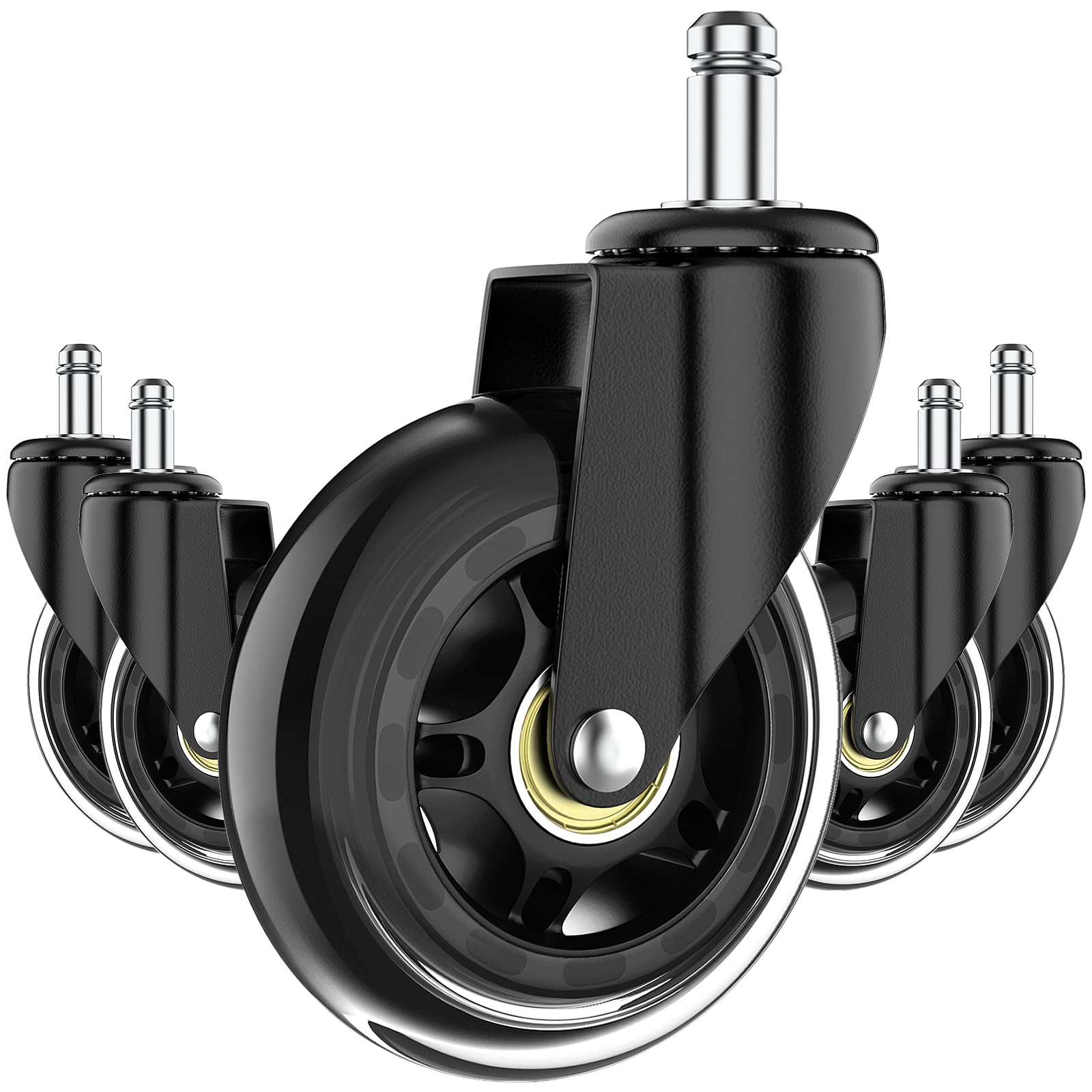 Photo 1 of *ONLY 4* MaxGear Office Chair Wheels, 3 Inch Replacement Soft Mute Desk Caster Wheels for Work & Gaming Chair, Heavy Duty and Safe for All Floors & Hardwood, Universal Fit for 98% of Chairs, Set of 4, Black