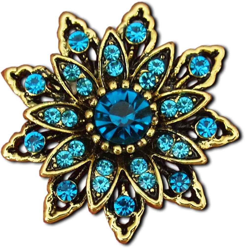 Seraphis Vintage Gold Flower Brooch for Women Dress Accessories Bouquet Wedding Rhinestone Brooches, Gold and Blue, 3.3cm x 3.3cm