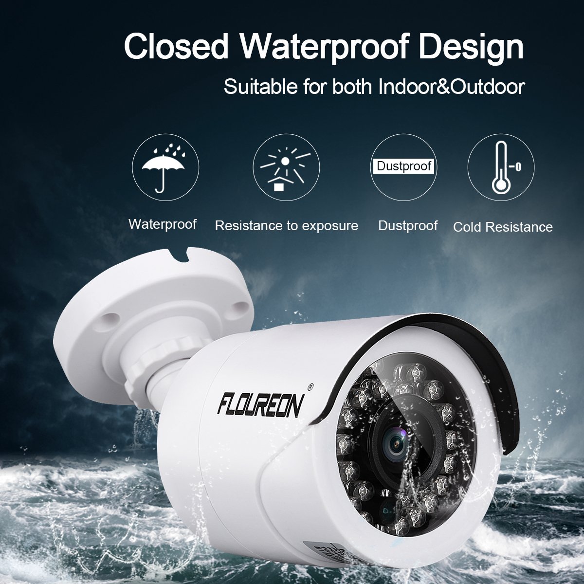 FLOUREON 2000TVL Überwachungskamera 1,3MP Outdoor Kamera Nachsicht für AHD 1080N DVR Videoüberwachung Wasserdicht Weiß