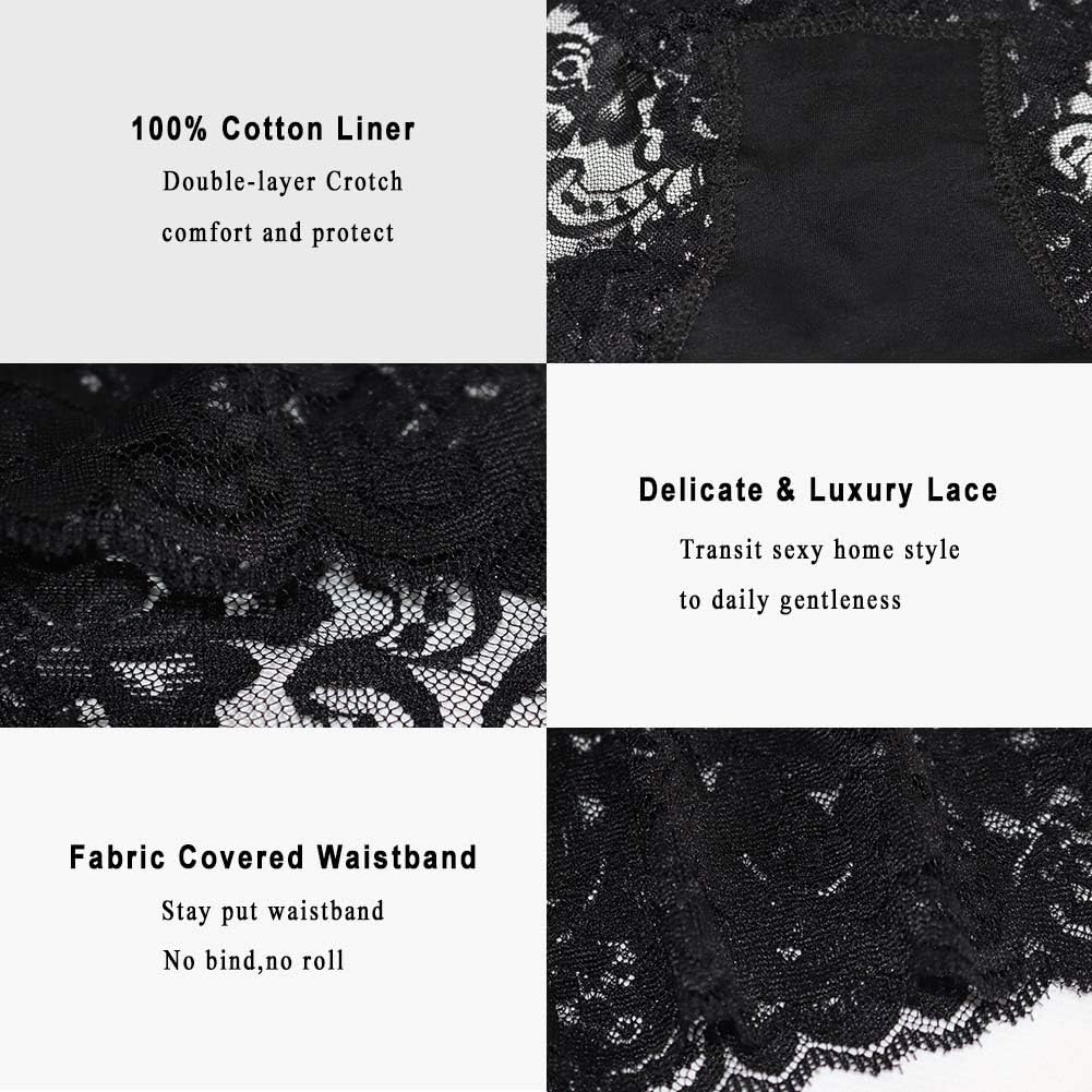 KYY Women's Sexy Lace Panties High-Rise Tummy Control Lingerie Underwear Briefs Floral Lace 4 Pack at  Women’s Clothing store