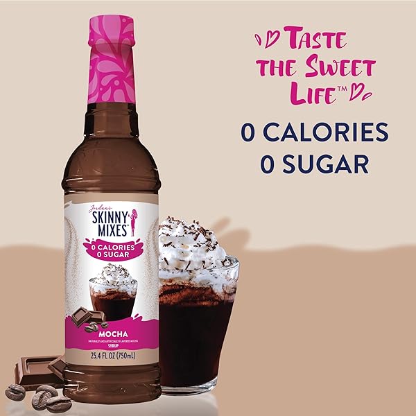 JORDAN’S SKINNY MIXES SUGAR FREE COFFEE SYRUP, MOCHA COFFEE FLAVORING SYRUP, ZERO CALORIE DRINK MIX, LATTES, BAKING, PROTEIN SHAKE OR COCKTAIL, DAIRY & GLUTEN FREE, KOSHER, 25.4 FL OZ