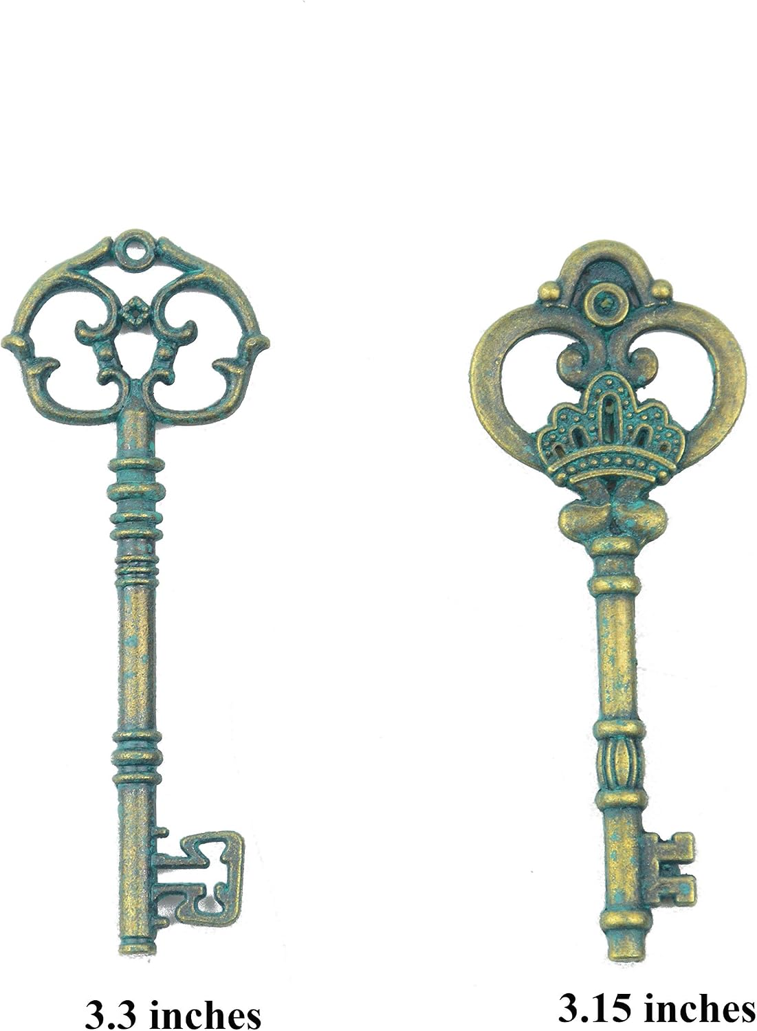Makhry Mixed 20 Extra Large Antique Gold Finish Skeleton Key Rustic for Wedding Party Favor Decoration (Antique Green) - Image 3