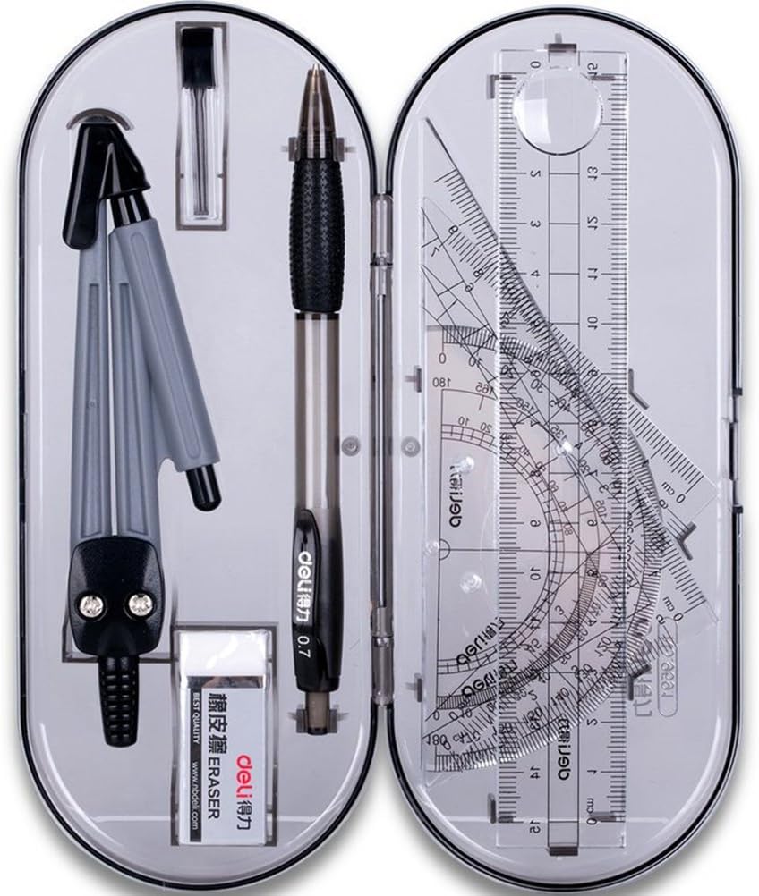Kentop Maths Geometry Set Student Supplies with Box for Students and Engineering Drawings 8 Piece Set