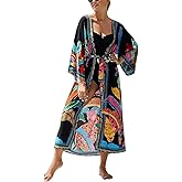 Women’s Kimono Cover Up Long Beach Dress Swimsuit Cover Ups Colorful Cardigan Lightweight Robe for Swimwear