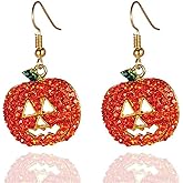 Pumpkin Earrings for Women Unique Red Full Crystal Rhinestone Halloween Smiling Face Pumpkin Dangle Drop Funny Earrings Holiday Night Costume Jewelry, Fun and Festive