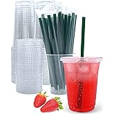 12 oz Clear Plastic Cups with Lids and Straws, Disposable Coffee Cups 25 Sets