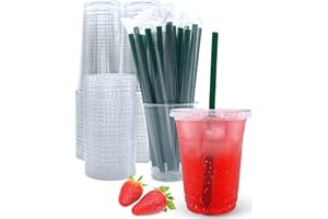 AATRIET 12 oz Clear Plastic Cups with Lids and Straws, Disposable Coffee Cups 25 Sets