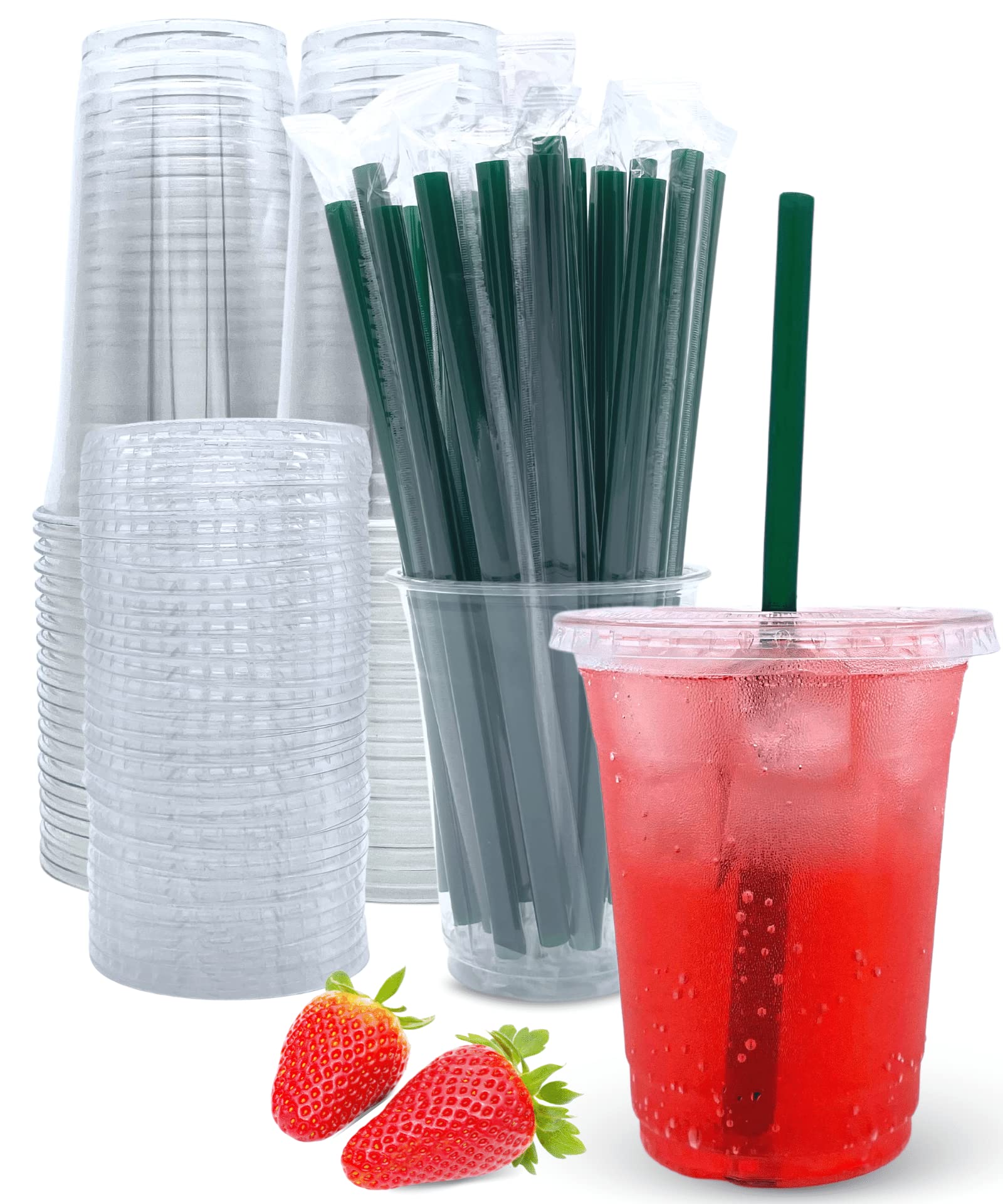 Photo 1 of Aatriet 12 oz Clear Plastic Cups with Lids and Straws, Disposable Coffee Cups 25 Sets