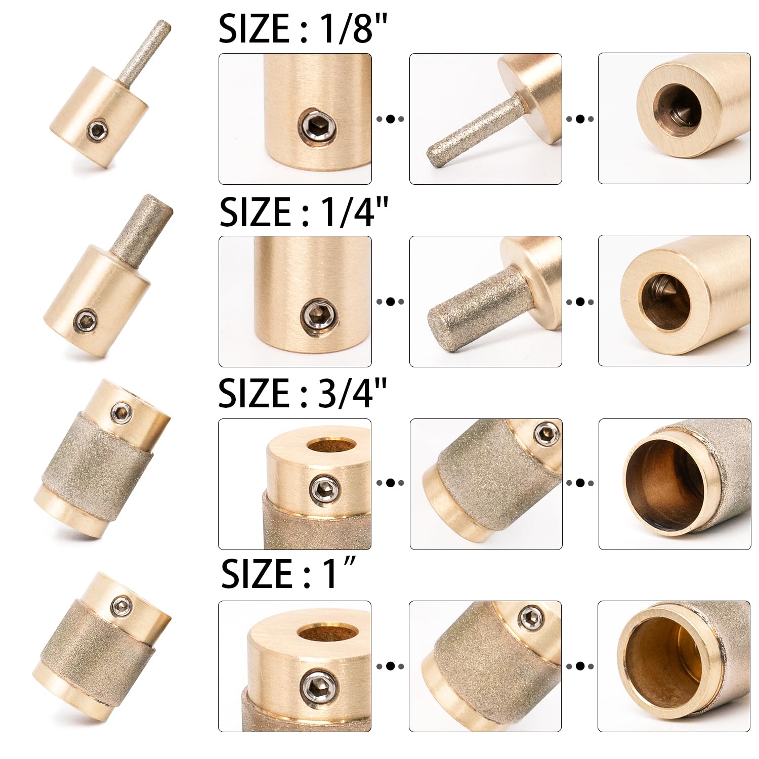4-Pack Diamond Grinder Bits, 4 Sizes (1