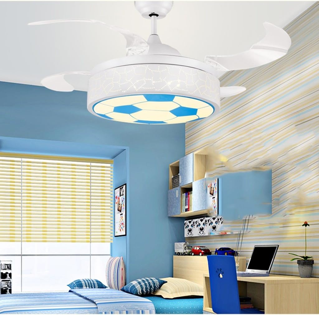 Viqie Chandelier Modern Style Children's Room Chandelier, Fan Chandelier Chandelier, LED Light Source Remote Control ABS Fan Blade Football Art Princess Baby Room Ceiling lamp (Size : 42 Inches)