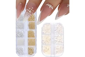 YZYX SpexArt Nail Art Pearls Flatback Pearls Nail Charms Gold Silver White Half Round Nail Art Supplies Luxurious Nail Rhinestones Accessories Mixed Sizes 0.03-0.2in for Women Nail Design Decoration,White