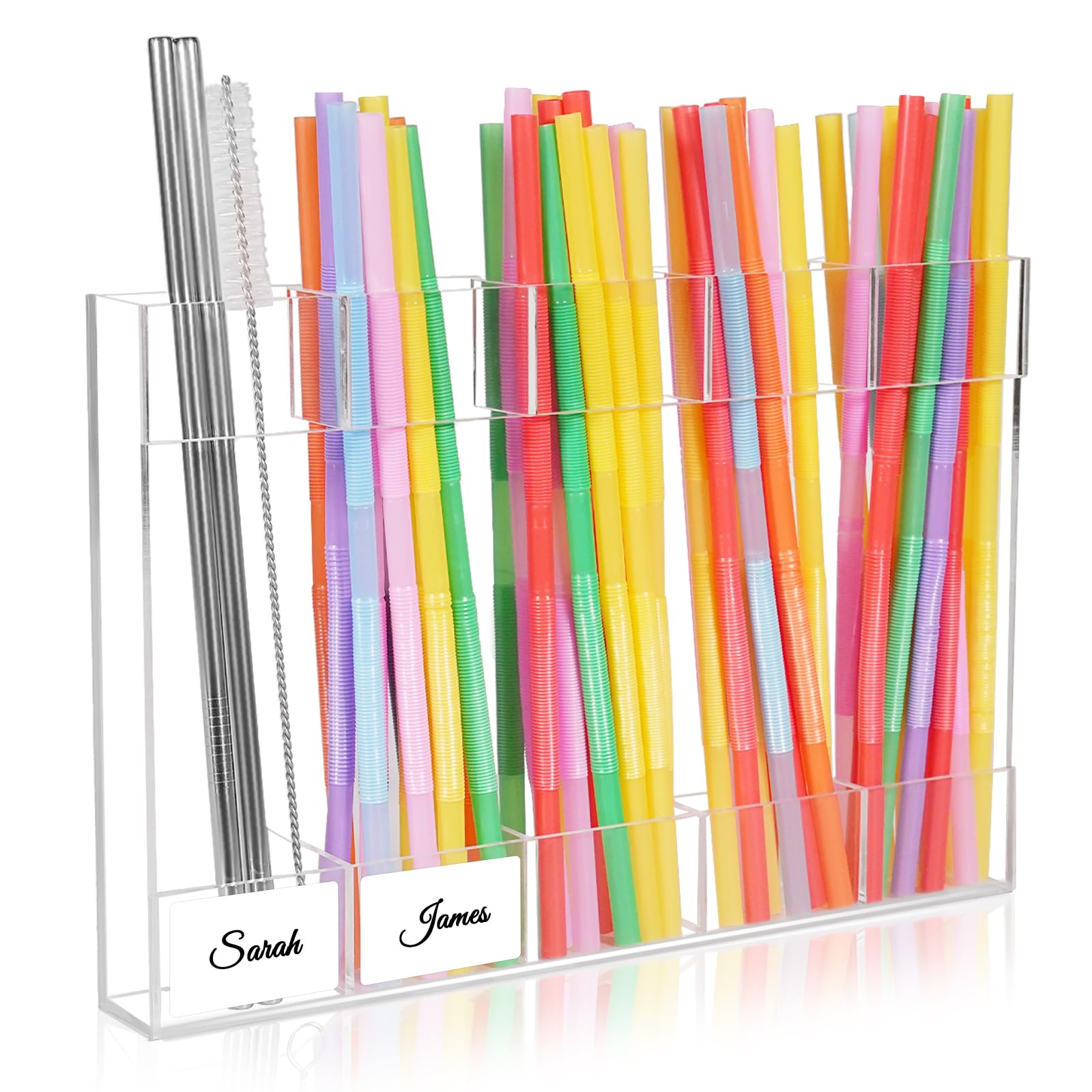 Photo 1 of 9.8” Large Acrylic Straw Holder for Cabinet Door - Reusable Straw Organizer Storage, Holds 80+ Straws, Ultra Sticky Adhesive Door Mounted, Kitchen Cabinet Accessories Container (Transparent)