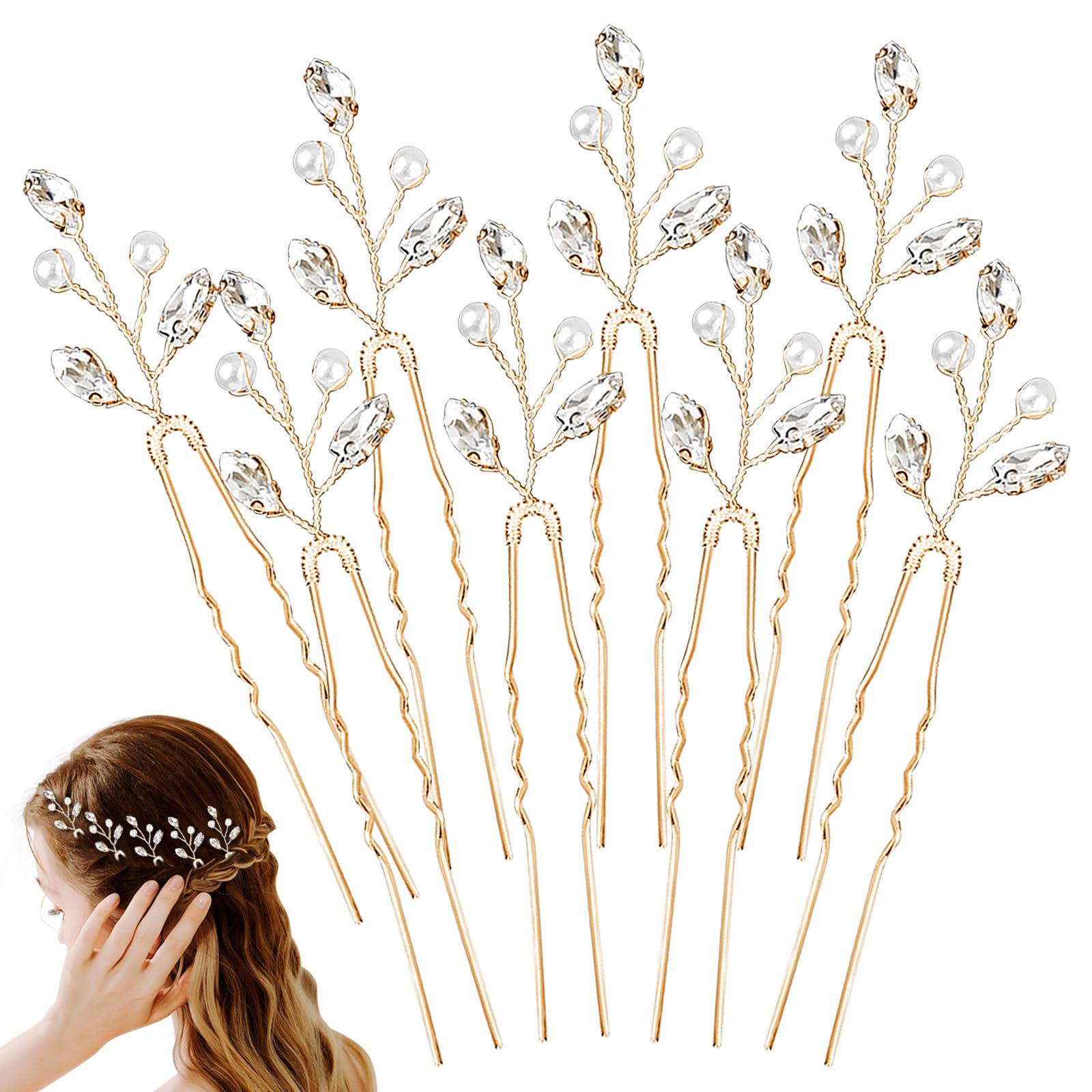 8PCS Bridal Hair Accessories, Wedding Hair Accessories for Women, Pearl Hair Pins, Silver Hair Clips, Sparkly Hair Clips, Hair Pins for Women, for Bride, Flower Girls(Gold)