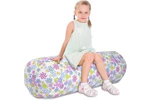 SANFERGE Stuffed Animal Storage Bean Bag Chair Cover (No Filler), Cylinder Plush Toy Storage Stuff and Sit Seat for Kids Boys and Girls, Canvas Large Soft Sit & Play Sofa with YKK Zipper