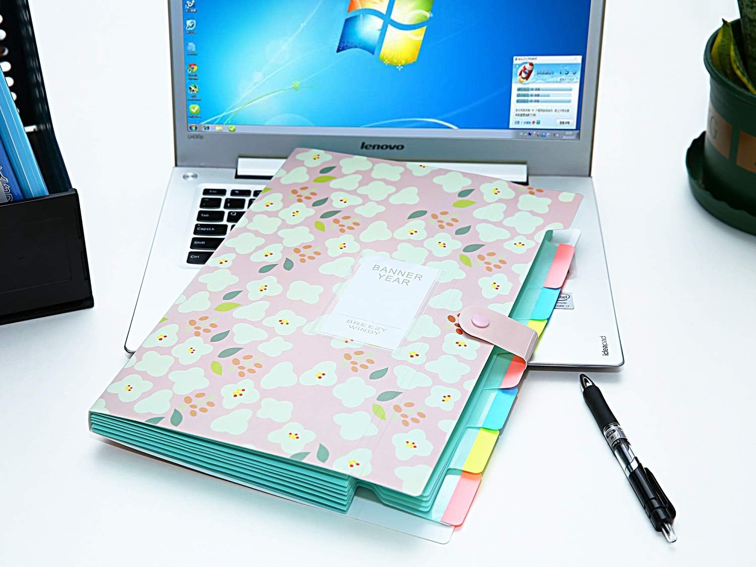 KONVINIT Accordian Expanding Paper Folder 8 Parts Floral Printed Document Wallet with Buckle Closure Archival Organizer,Pink Cover - Image 5