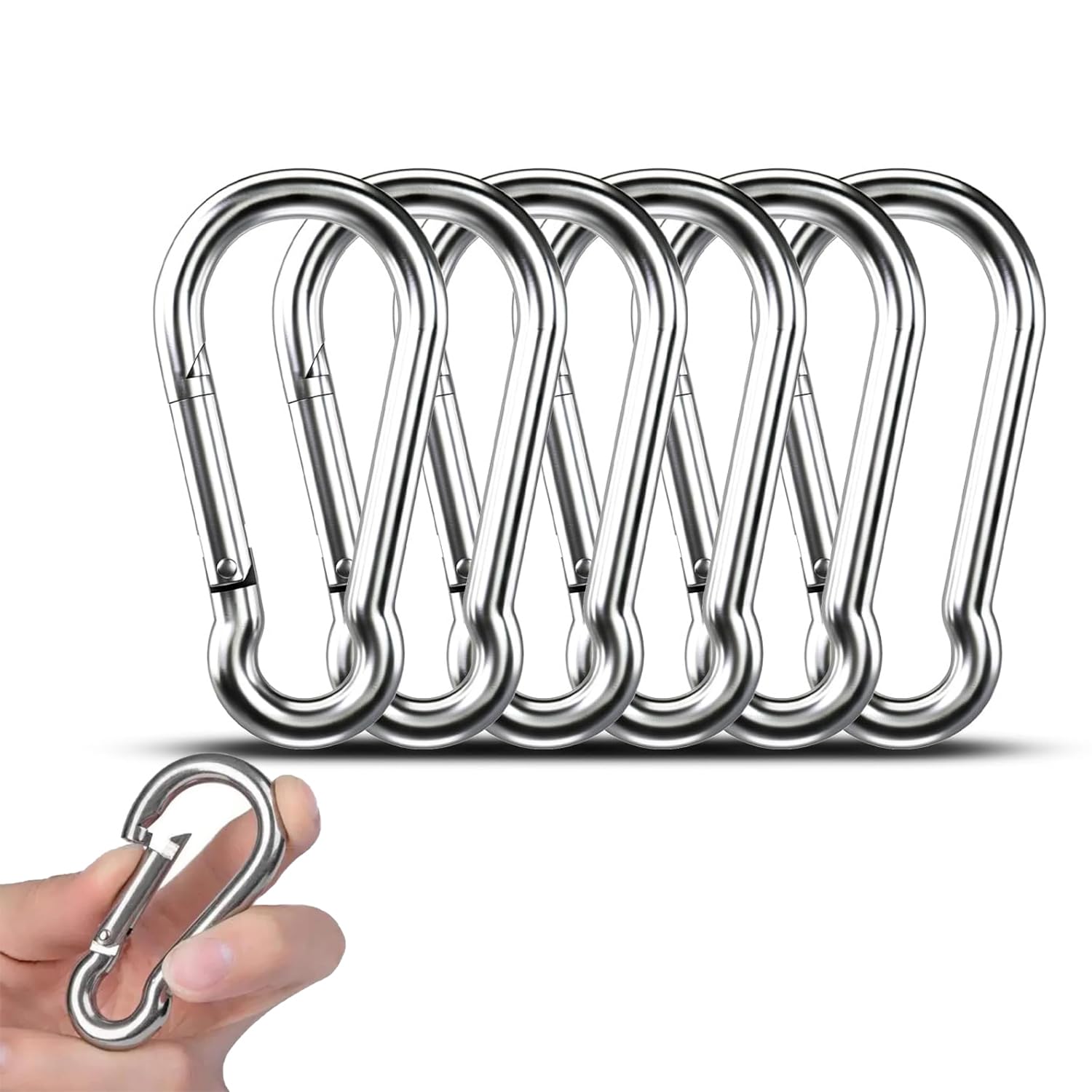 6 PCS Carabiner Clips Stainless Steel Metal Spring Hooks Small M6 Heavy Duty Carabiners Snap Clip Hook for Keychain Fishing Hiking Outdoor Activity Camping Awning (Not for Climbing)